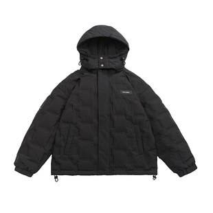 90绒羽绒服男重磅连帽保暖外套冬季2025美式复古加肥大码上衣黑色