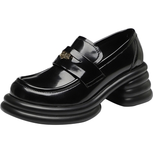 艾斯臣超软厚底乐福鞋女真皮春秋新款百搭复古英伦小皮鞋