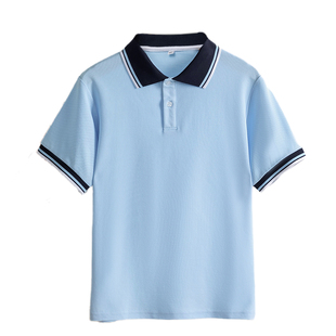 高中初中校服夏装小学夏季新款套装浅蓝色学院风polo衫珠地棉上衣