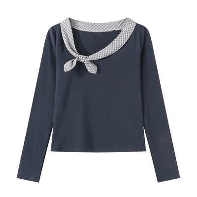 大码女装蝴蝶结长袖T恤