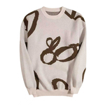 明星同款男士纯羊绒衫圆领加厚奶白色提花针织衫宽松青年毛衣男潮