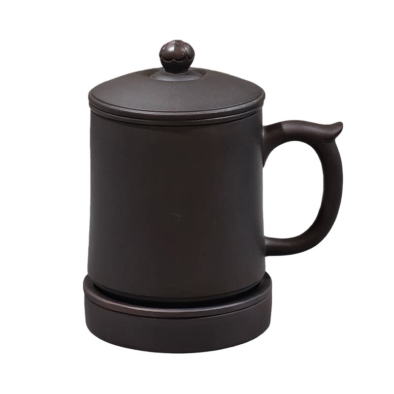 龙山黑陶非遗柴烧茶杯五件套