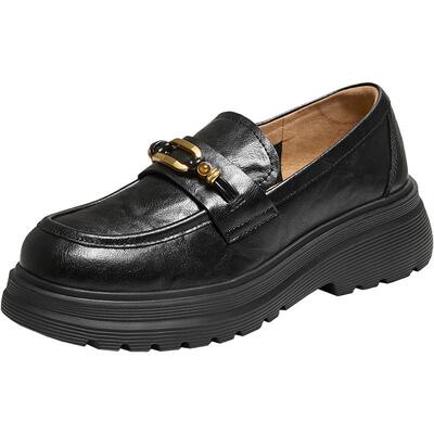 TATA他她女鞋2025年冬季小皮鞋时尚休闲鞋黑色乐福鞋新款7PJA8CA5