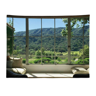 装饰画背景布卧室改造窗户墙壁装饰假风景挂布墙面床头仿真墙布画