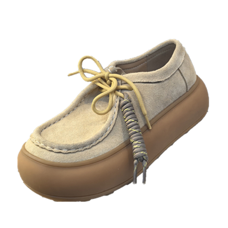 SGIRL TWTW2025年秋季新款真皮厚底圆头系带松糕鞋大头面包鞋女鞋