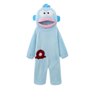 丑鱼连体睡衣冬季珊瑚绒加厚卡通大嘴怪睡袍搞怪抽象家居服可外穿