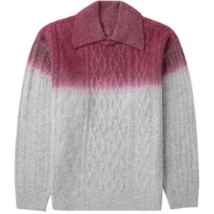 IT ADER error女装翻领针织衫新款复古学院风渐变色毛衣T101GRXL