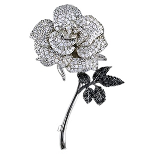 深邃璀璨微镶锆石黑玫瑰花朵胸针女气质奢华西装大衣胸花别针配饰
