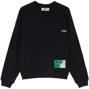 MSGM早春男女同款宽松百搭徽标印花纯棉圆领无帽卫衣美式