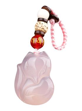 粉色水晶小狐狸钥匙挂件玉髓