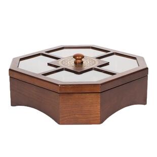 新中式分格带盖家用客厅木质糖果盒瓜子零食点心盘双层旋转水果盘