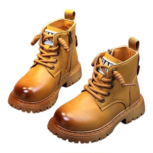 小黄鸭男童马丁靴子皮鞋2025秋冬二棉新款女童靴子儿童英伦风短靴