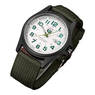 新品运动瑞士手表男腕表时尚军旅表编织尼龙帆布带男士日历石英表