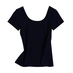 纯棉白色性感u领露背夏季低领短袖女装T恤简约修身打底小衫