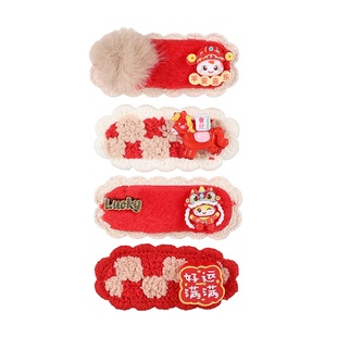 秋冬毛绒可爱发夹女童新年卡通头饰刘海发卡侧边夹儿童不伤发夹子