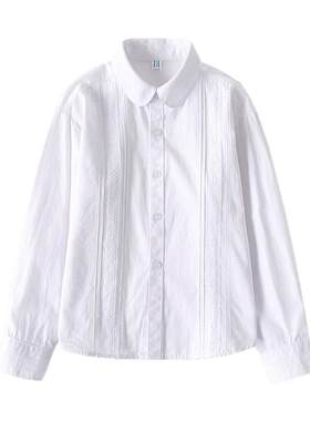 女童纯棉校服班服长袖白衬衫衬衣