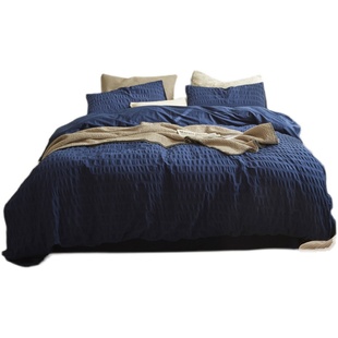 克莱因蓝泡泡水洗棉四件套全棉纯棉床单床笠款床上用品三件套简约