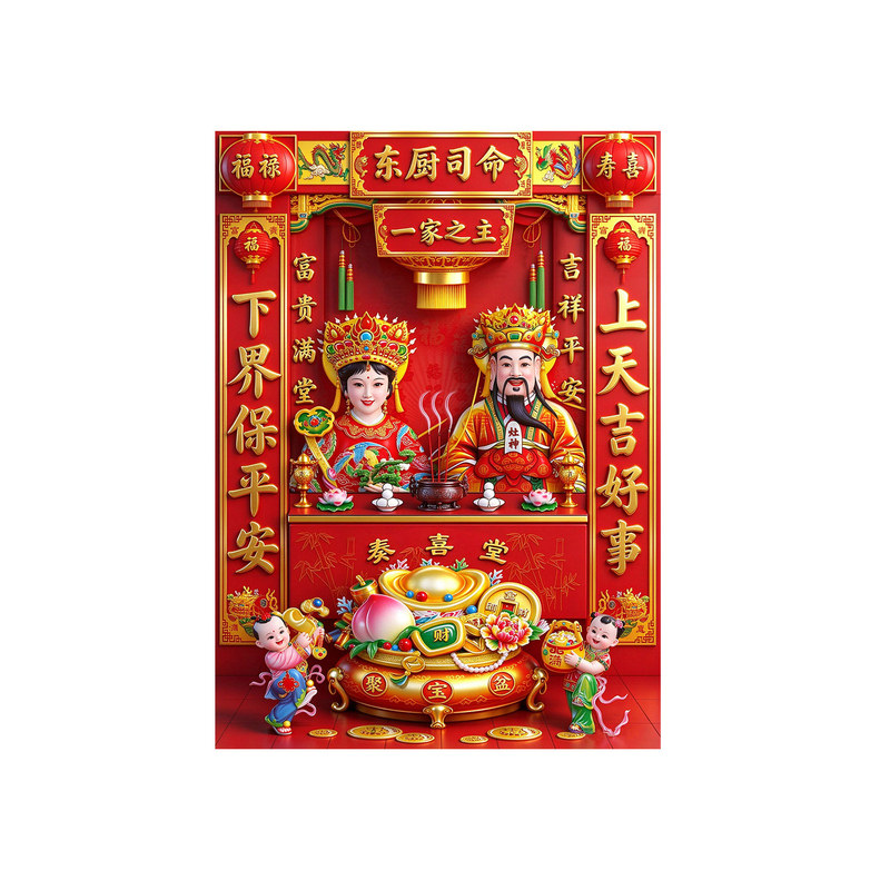 新5D超大尺寸灶王爷灶王奶奶神像画厨房贴灶公灶婆灶君年画自贴纸