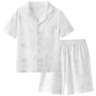 英氏儿童睡衣男童纯棉短袖短裤套装2026年新款夏季翻领a类家居服