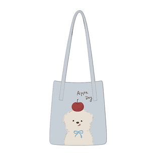 尼睿新款单肩包苹果小狗简约百搭帆布包日常通勤大容量托特包Q89