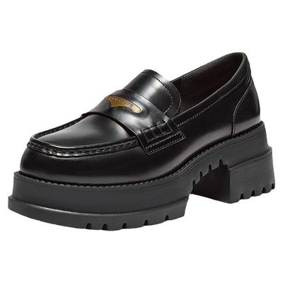 百思图2025春季新款简约复古学院风乐福鞋粗跟女单鞋VXA03AA5