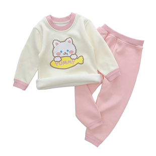 女童加绒低腰套装小儿童宝宝加绒加厚秋衣秋裤婴儿保暖秋冬装外穿