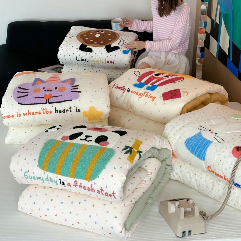 A类儿童卡通毛巾绣全棉双层纱春秋被幼儿园被子纯棉秋冬被双人被