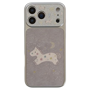 jze韩风ins少女心闪粉星星小马适用苹果17ProMax手机壳iphone15新款16pro带挂绳13电镀15pro全包14防摔手机套