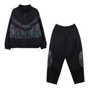 短款印花拼接卫衣女哈伦裤两件套2025年秋季新品宽松垮裤休闲套装