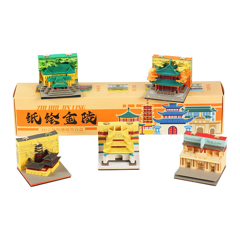 3d立体纸雕日历便签手撕便签纸台历南京纸绘金陵鸡鸣寺建筑模型南京创意文创纪念品伴手礼物