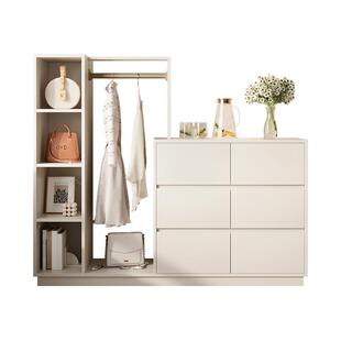 奶油风斗柜一体衣帽架卧室落地挂衣架床边置物架定制床头小型衣柜