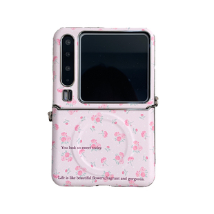皮质带中轴保护小碎花手机壳适用于三星zflip7/6折叠屏oppo N3flip翻盖荣耀VFlip硬壳小米mixflip2 华为PuraX