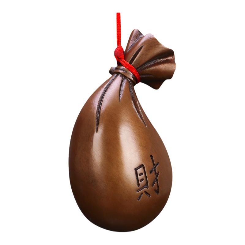 纯紫铜实心发财钱袋腰饰手把件