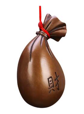 纯紫铜实心发财钱袋腰饰手把件