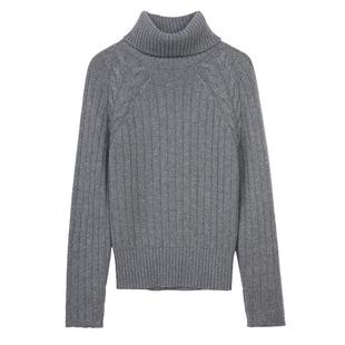 GOBI戈壁秋冬纯色宽松绞花翻领高领羊绒女士毛衣针织衫WK666