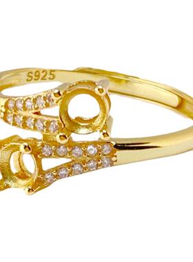 双宝石圆4翡翠戒指空托