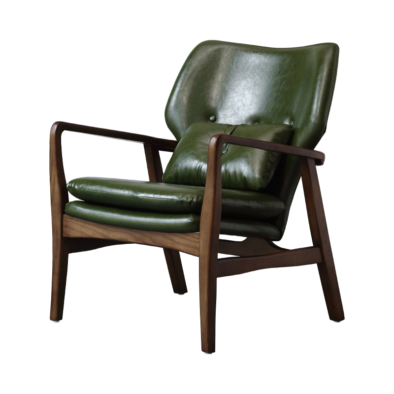 嘎吱中古单人沙发椅丹麦设计师法式复古风实木书房休闲靠背椅子