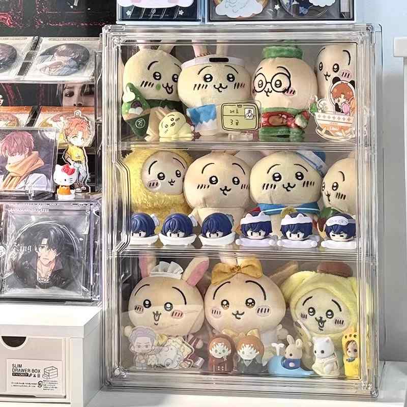 15chiikawa收纳盒展示柜吉伊卡哇八奇萨防尘整理展示架透明挂件小