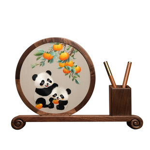 苏州刺绣笔筒摆件手工双面桌面创意摆台国风文房摆件特色纪念礼品