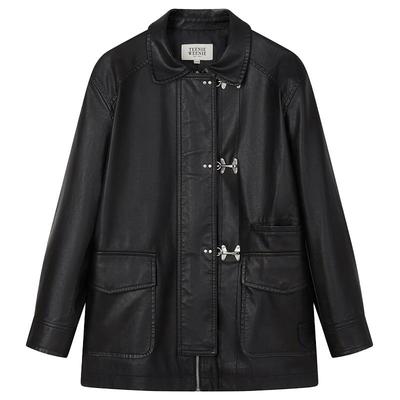 TeenieWeenie小熊奥莱冬装飞机扣翻领机车pu皮衣外套美式黑色夹克