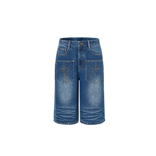 【于文文同款】LEDIM WANG白标牛仔七分裤女25秋牛仔蓝直筒中裤