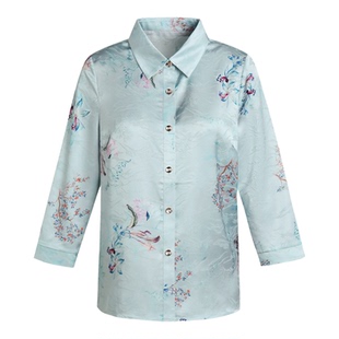 杭州重磅缎面真丝蚕桑丝衬衫女2026夏季新款上衣中老年妈妈衬衣服