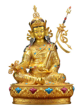 鎏金莲花生大师铜像铜器装饰摆件