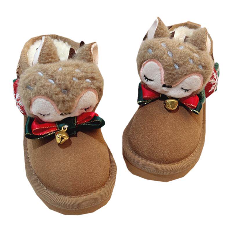 女童圣诞雪地靴2025秋麋鹿冬季加厚雪地棉女款儿童冬款厚底大棉鞋