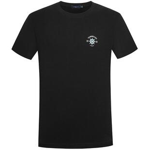 TOMBOLINI东博利尼夏季黑色t恤衫男圆领棉氨弹力舒适短袖上衣刺绣