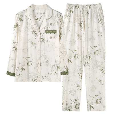 薄款长袖春秋纯棉宽松女士家居服