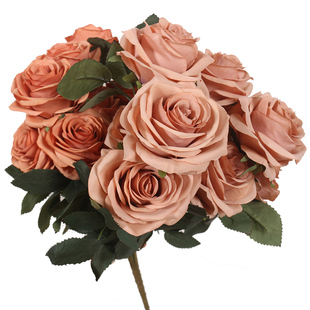 栗欧10头卡布奇诺玫瑰花仿真花束温暖秋色复古奶咖色手捧拍照假花