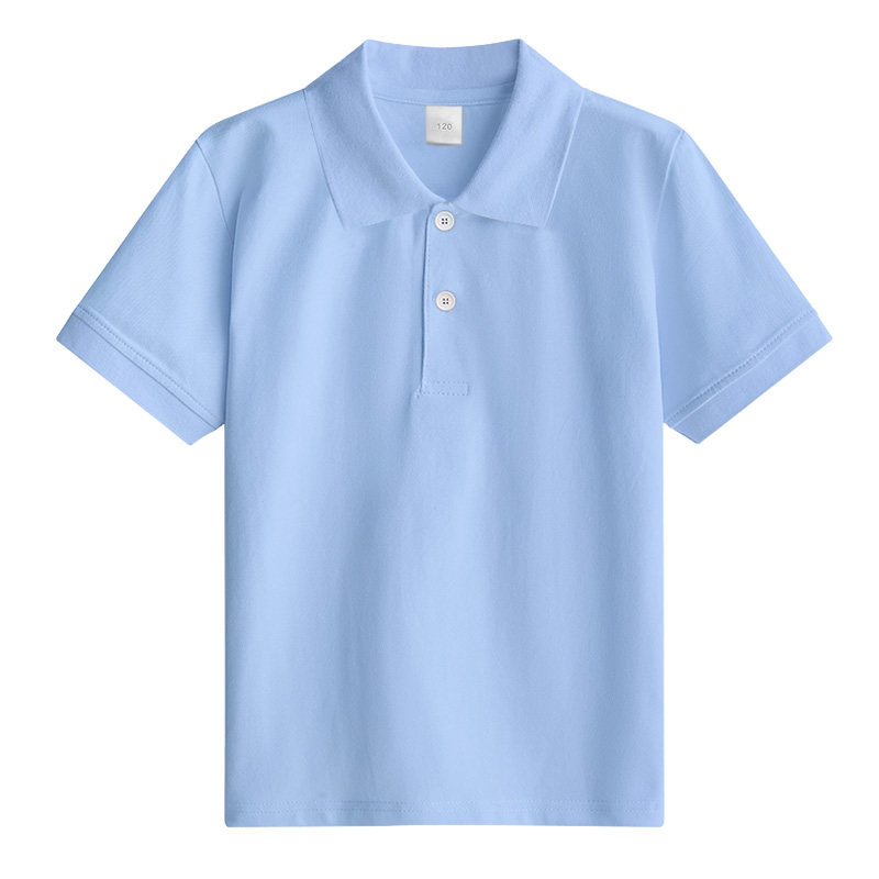 41校服中小学生夏季短袖polo衫浅蓝色T恤男女童班服翻领半袖上衣