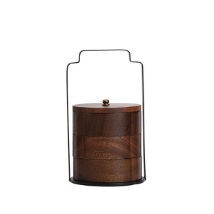 鱼戏中式胡桃木手提盒果盘茶点盘多层糕点零食盒婚庆乔迁点心盘