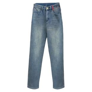 牡丹裤女冬2026加绒加厚窄版直筒裤复古蓝高腰宽松垂感阔腿牛仔裤